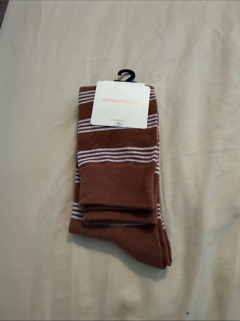 Anthropologie Men's Brown Socks with White Stripes